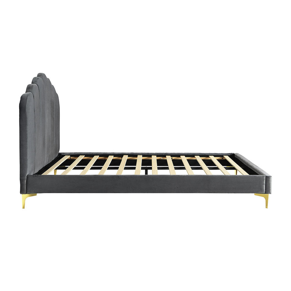 Levede Bed Frame Queen Size Mattress Base Platform Wooden Velvet  Headboard Grey