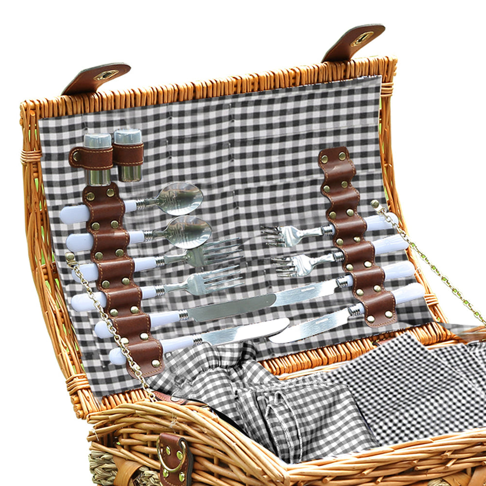 Traderight Group  4 Person Picnic Basket Baskets Set Outdoor Deluxe Willow Gift Storage Carry Trip