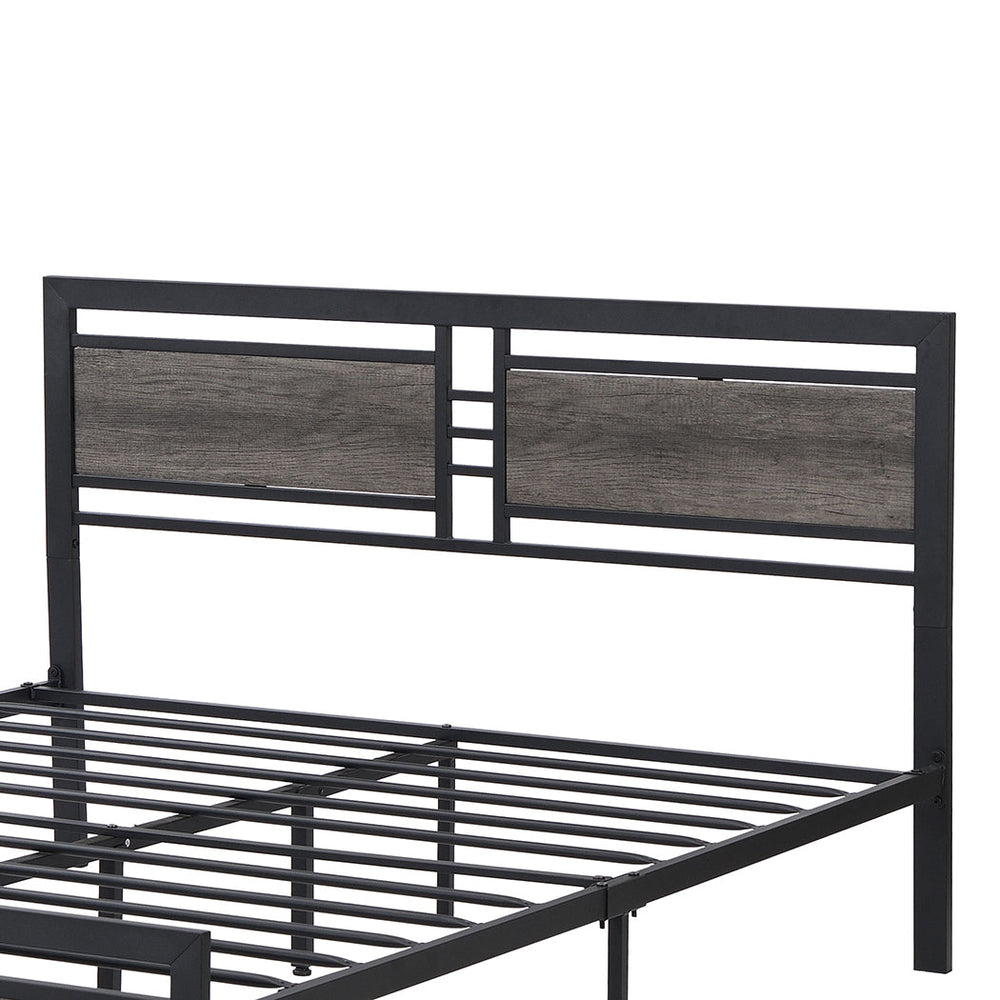 Levede Queen Bed Frame Metal Mattress Base Platform Wooden Headboard Industrial