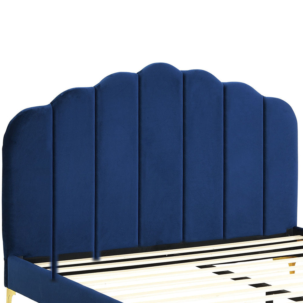 Levede Bed Frame Double Size Mattress Base Platform Wooden Velvet  Headboard Blue