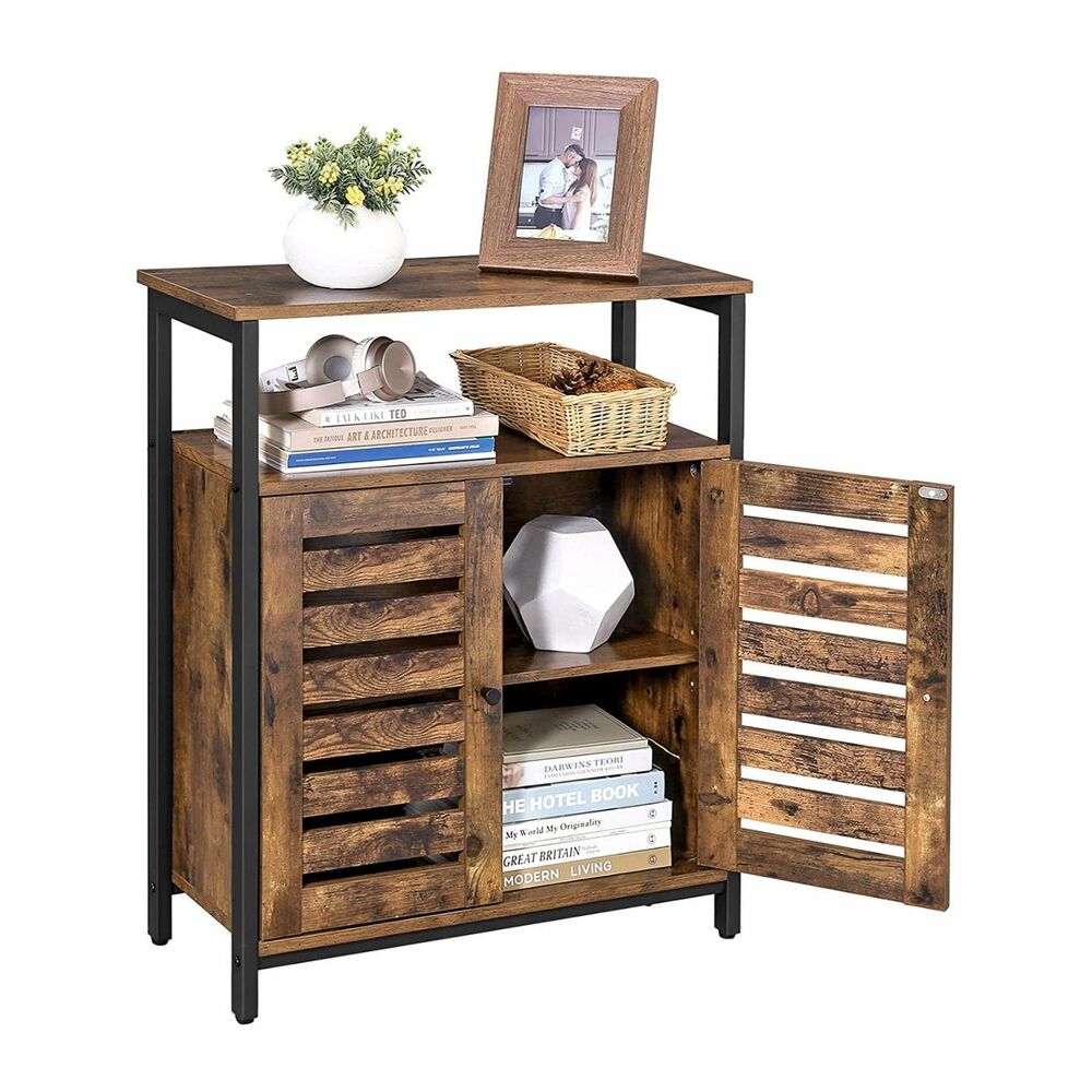 VASAGLE Rustic Brown and Black Storage Cabinet with  Louvred Doors