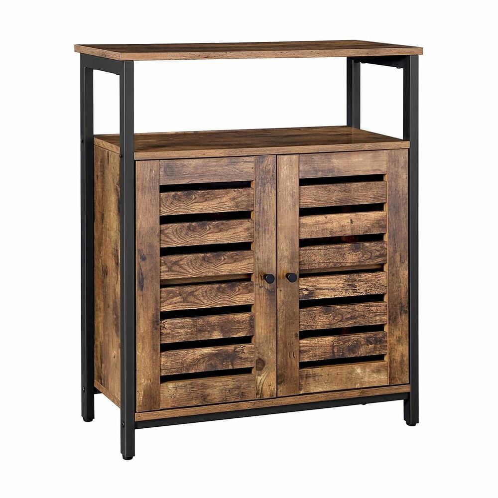 VASAGLE Rustic Brown and Black Storage Cabinet with  Louvred Doors