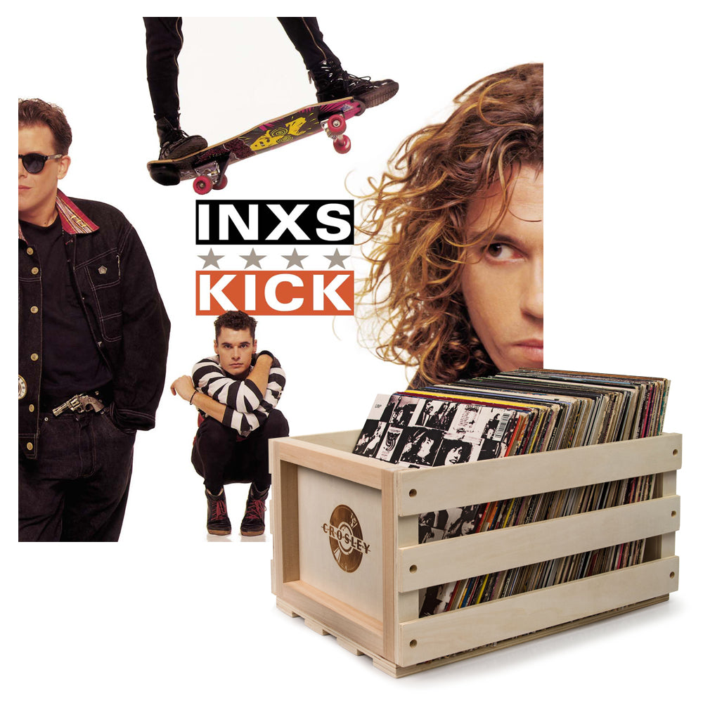 Crosley Record Storage Crate &amp; Inxs Kick - Vinyl Album Bundle