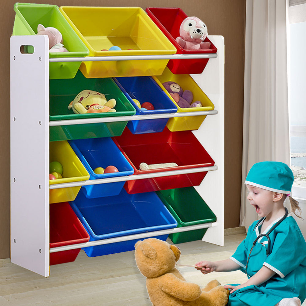 Levede 12Bins Kids Toy Box Bookshelf Organiser Display Shelf Storage Rack Drawer
