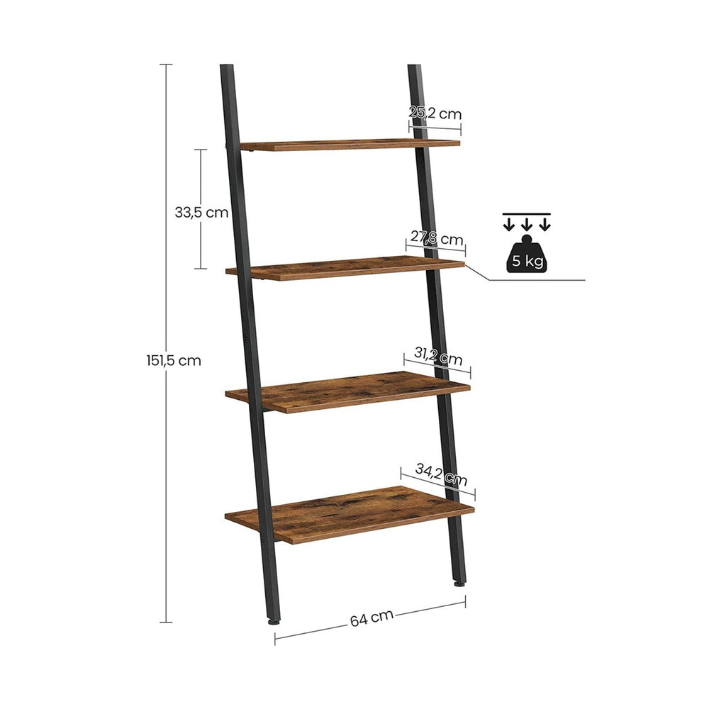 VASAGLE 4-Tier Bookshelf Ladder Shelf Wall Rack Living Room Rustic Brown Black