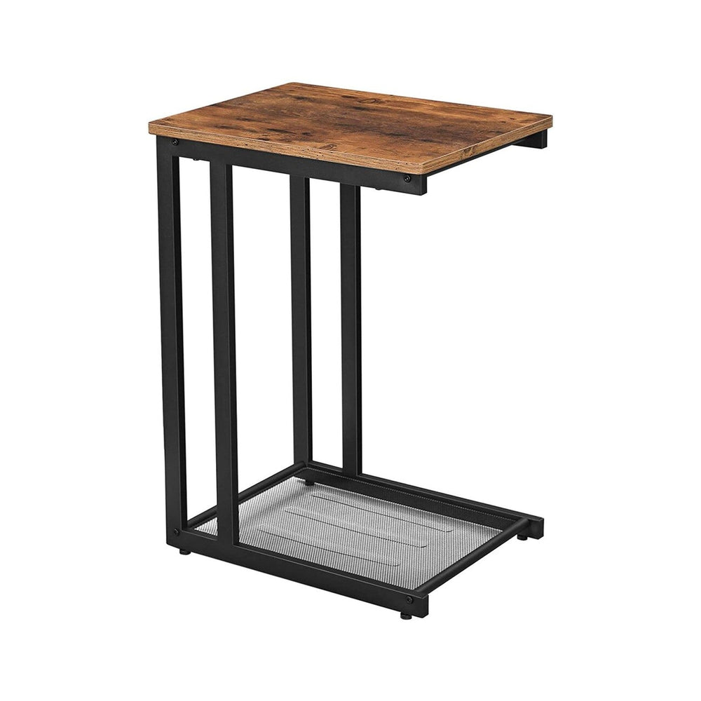 VASAGLE Industrial Rustic Brown Side Table with Mesh Shelf