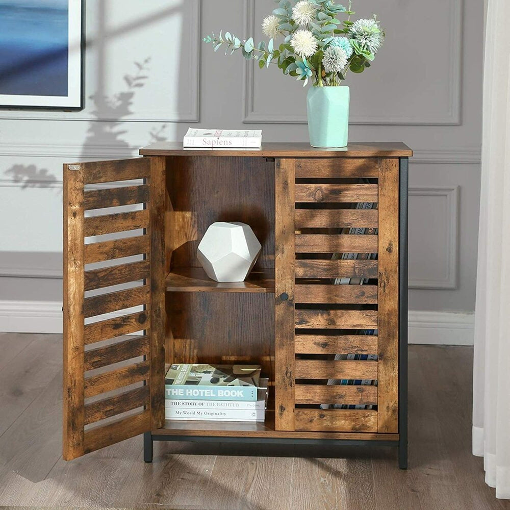 VASAGLE Rustic Brown Storage Cabinet with Louvred Doors