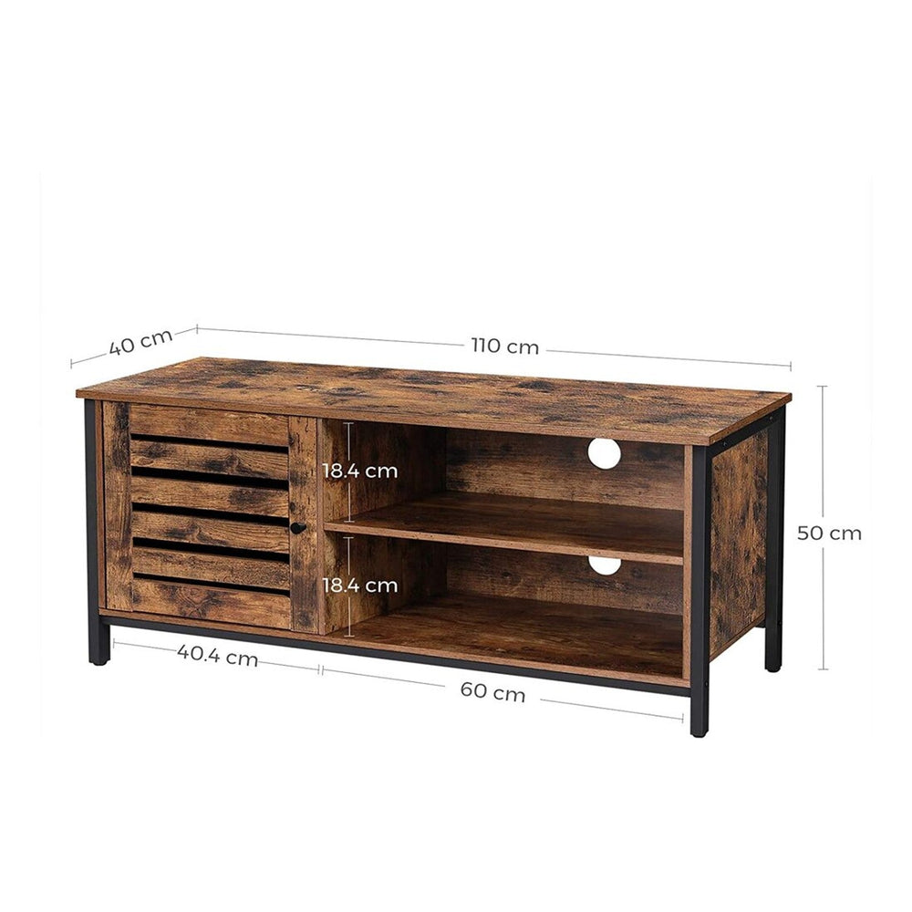 VASAGLE Industrial Rustic Brown and Black Entertainment Unit with Louvred Door and 2 Shelves
