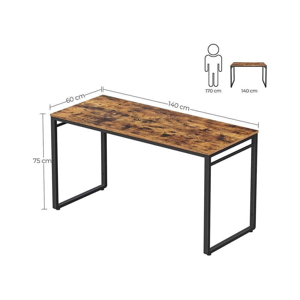 VASAGLE Rustic Brown and Black Computer Desk with 8 Hooks 140cm
