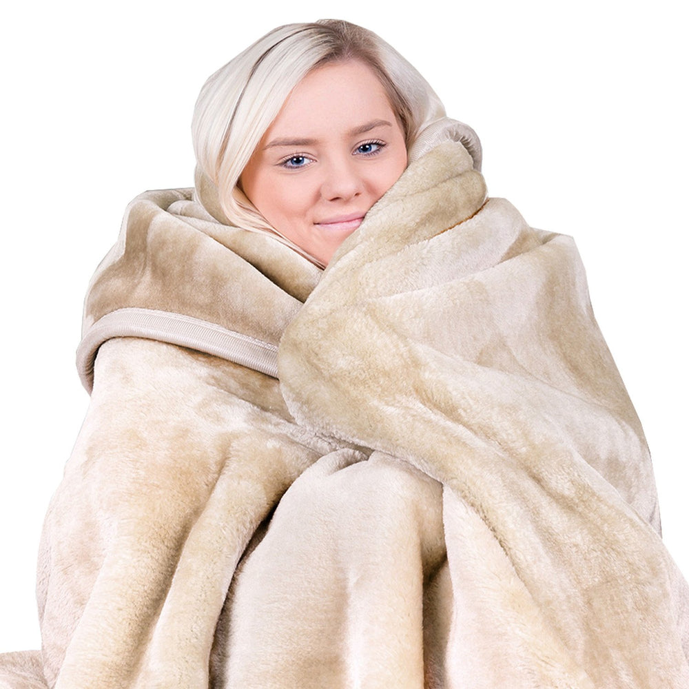 Laura Hill 600GSM Large Double-Sided Queen Faux Mink Blanket - Beige