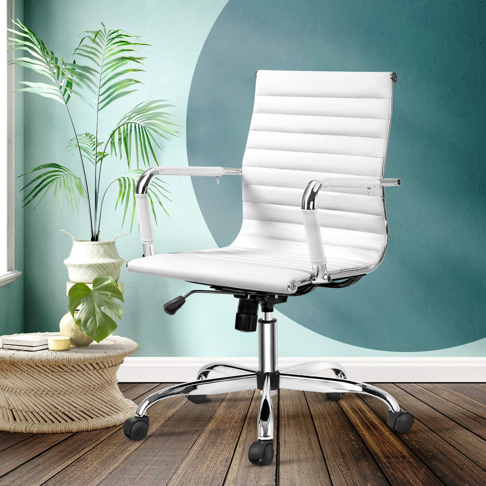 Oikiture Office Chair Gaming Chair Computer Executive Chairs PU Leather White