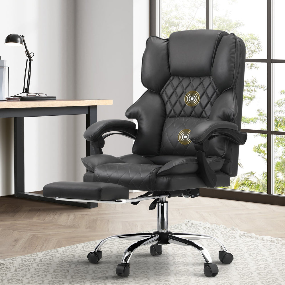 Oikiture Massgae Office Chair Recliner Racing Computer Chairs PU Footrest Grey