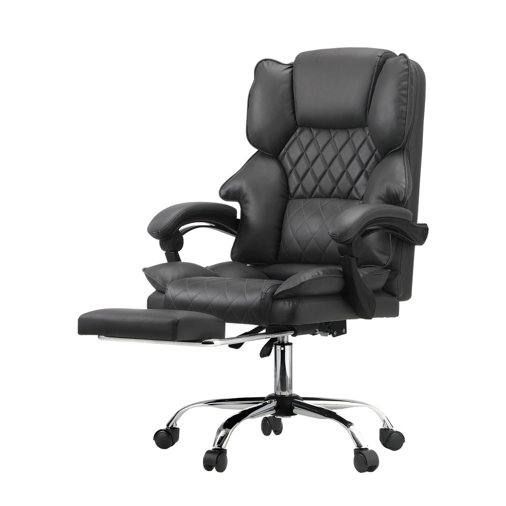Oikiture Massgae Office Chair Recliner Racing Computer Chairs PU Footrest Grey