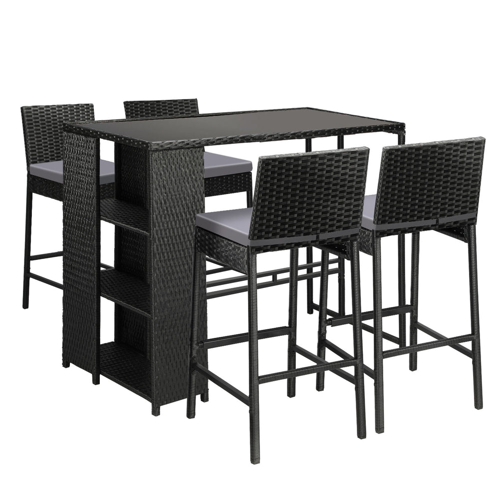 Livsip Outdoor Dining Set Patio Furniture Rattan Bar Table Chairs Bar Stools Set