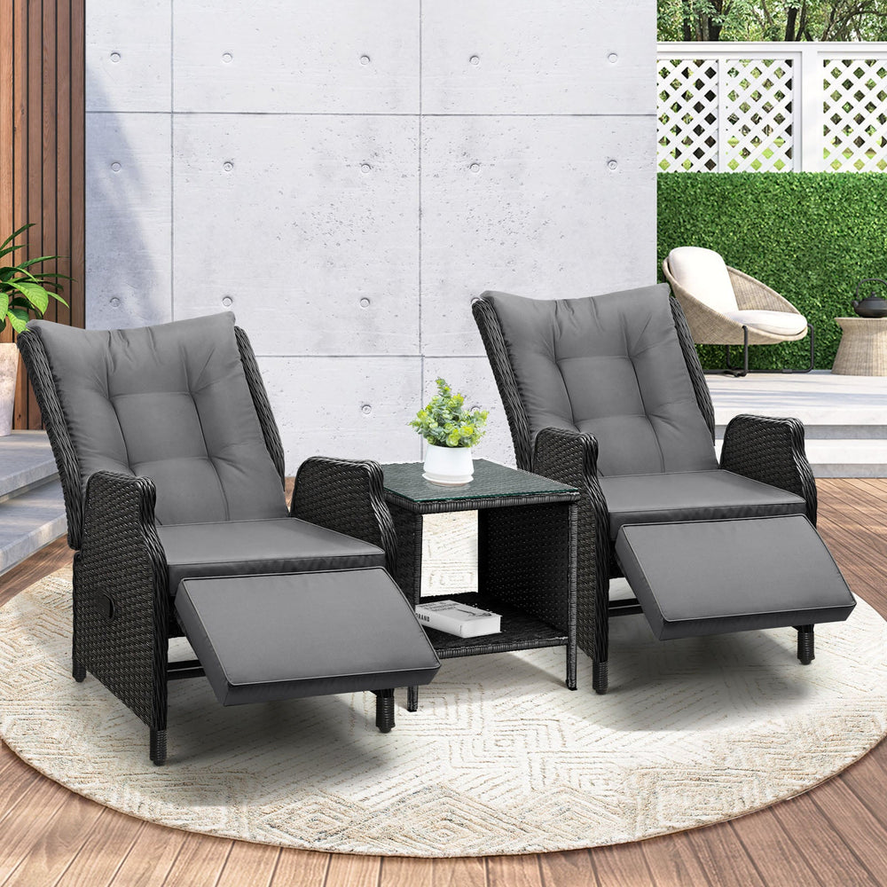 Livsip Sun Lounge Outdoor Recliner Chair &amp;Table Outdoor Furniture Patio Set of 3