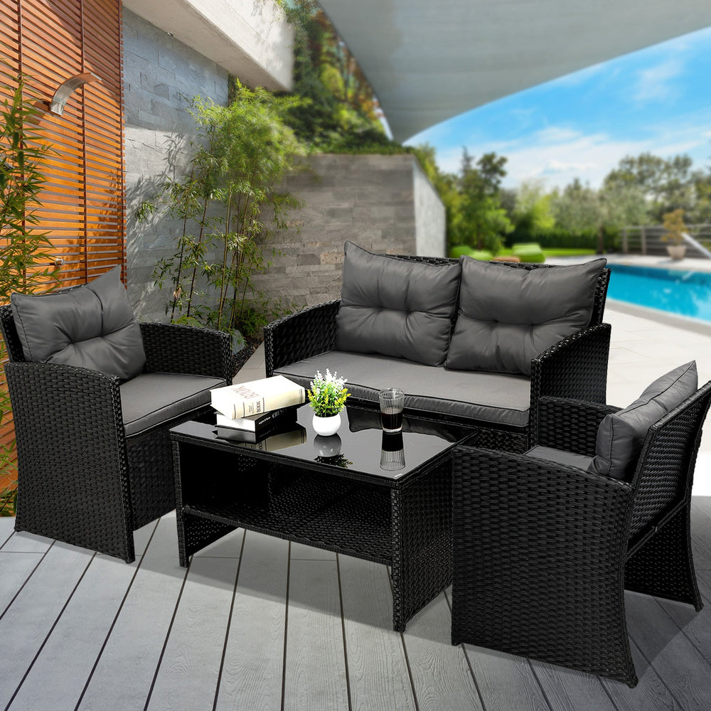 Livsip Outdoor Furniture Lounge Setting Wicker Sofa Chair Table Garden Patio Set