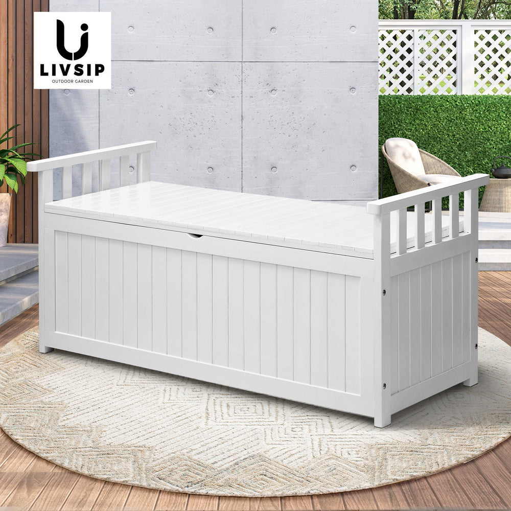 Livsip Outdoor Storage Bench Box Garden Wooden Container Chest Toy Tool Sheds XL