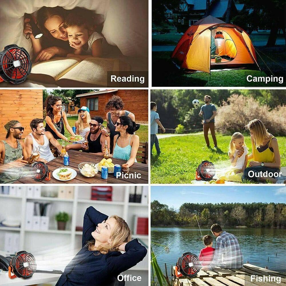 Portable Camping Fan LED Light Rechargeable Outdoor Tent Lantern w/ Hook Remote