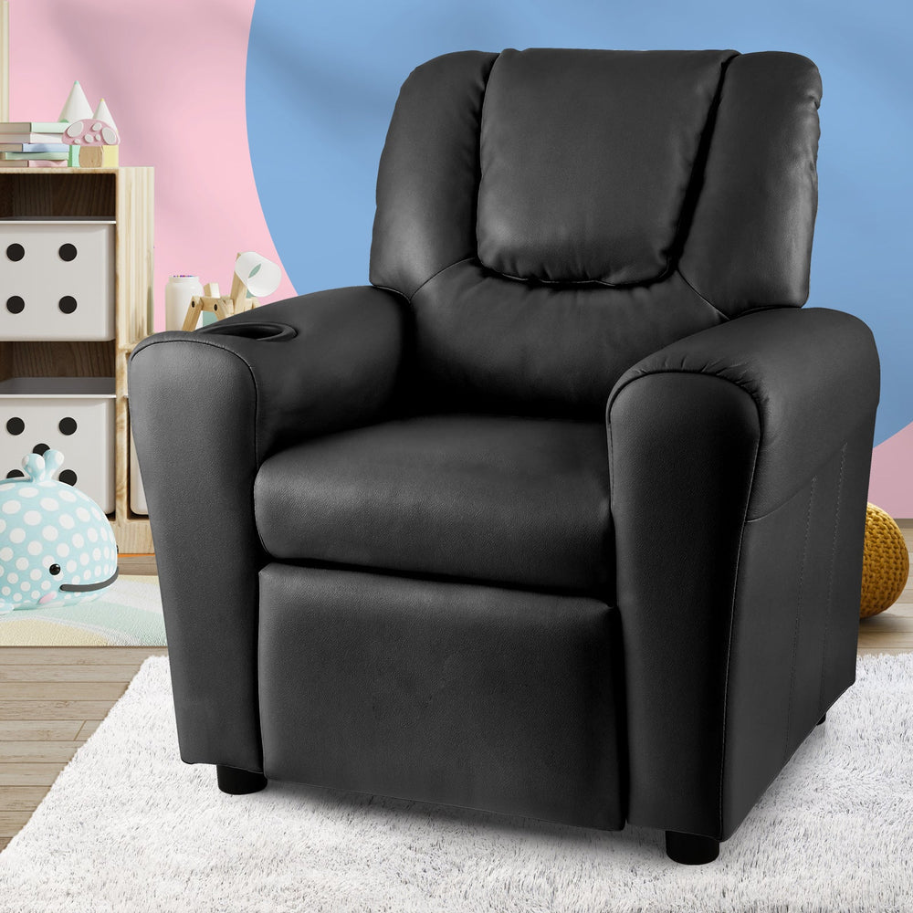 Oikiture Kids Recliner Sofa Children Lounge Chair PU Leather Couch Armchair Black