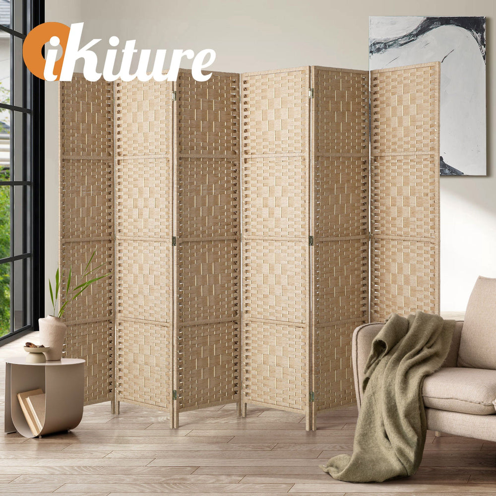 Oikiture 6 Panel Room Divider Privacy Screen Dividers Woven Wood Fold Stand