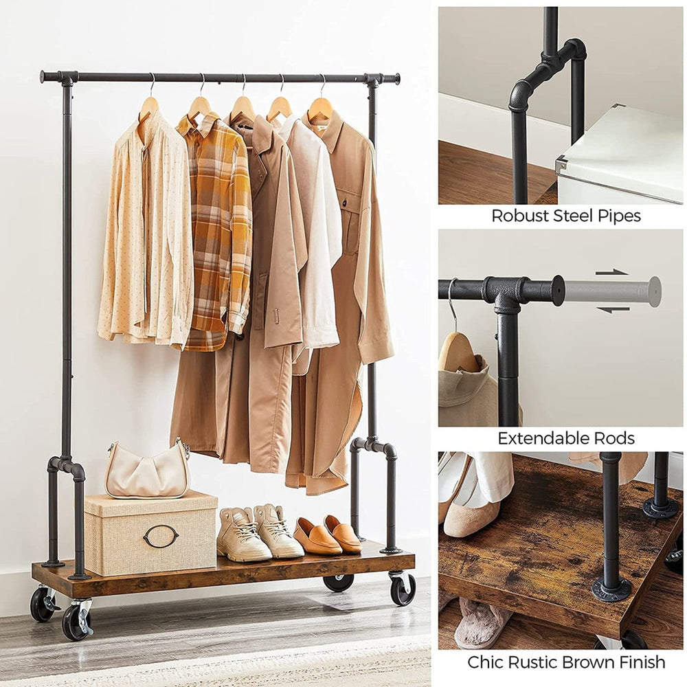 VASAGLE Clothes Rack with Wheels Rustic Brown and Black