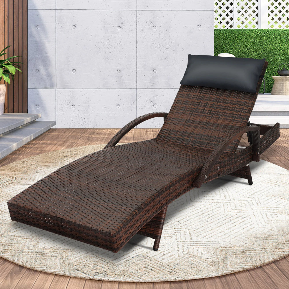Livsip Outdoor Sun Lounger Wicker Lounge Day Bed Sofa Patios Setting Furniture