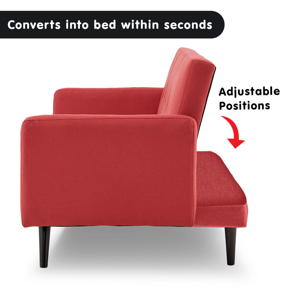 Sarantino Olivia 3-Seater Linen Sofa Bed - Red