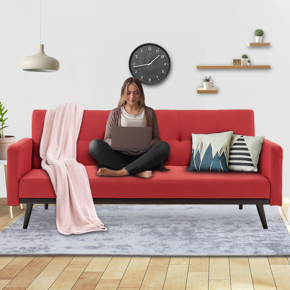 Sarantino Olivia 3-Seater Linen Sofa Bed - Red