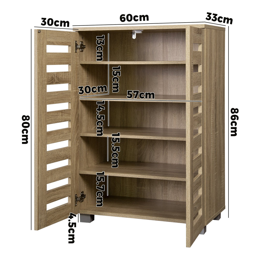 Oikiture Shoes Rack Shoe Storage Cabinet Organiser Shelf 2 Doors 20 Pairs Wooden