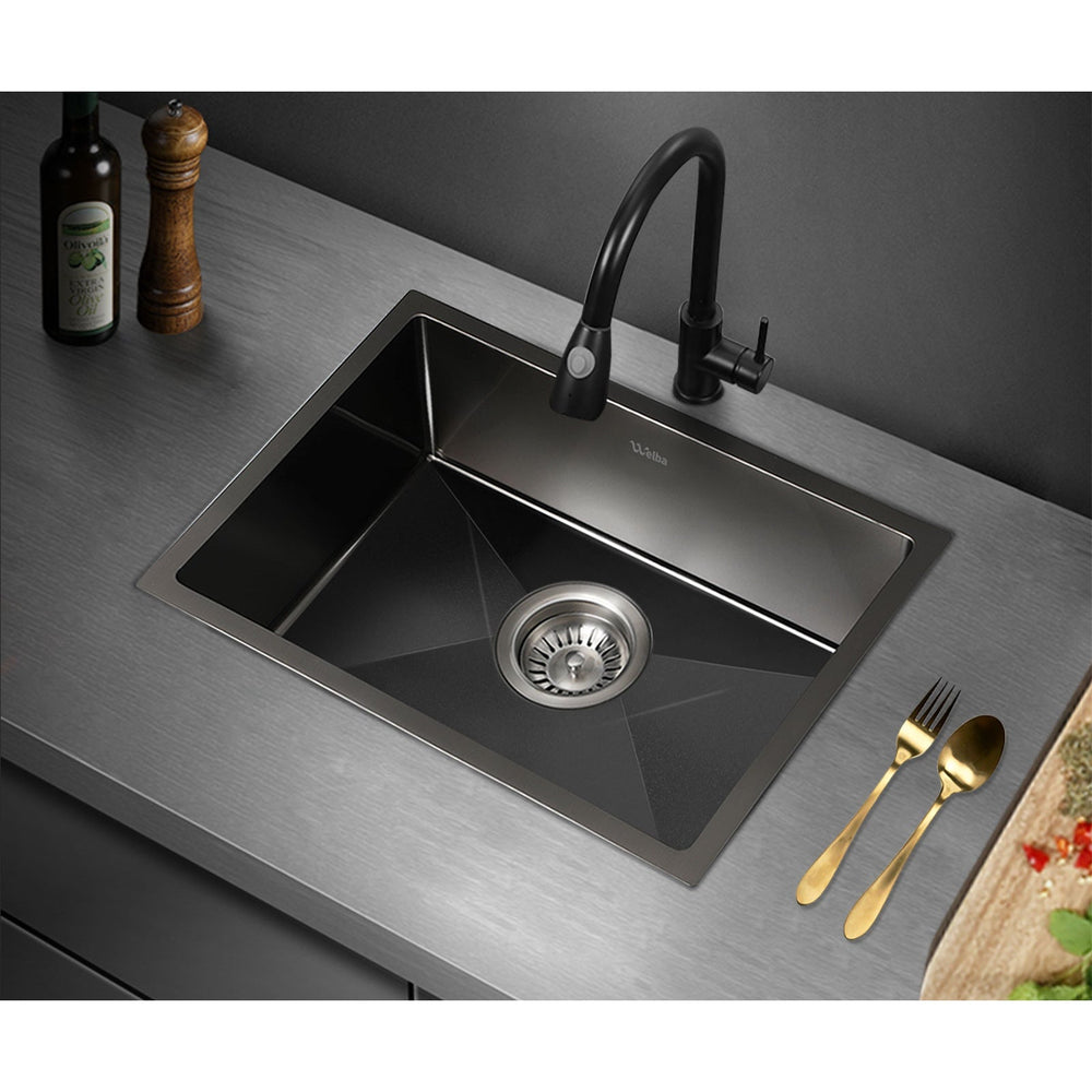 Welba Kitchen Sink Stainless Steel Bathroom Laundry Basin Single Black 45X30CM