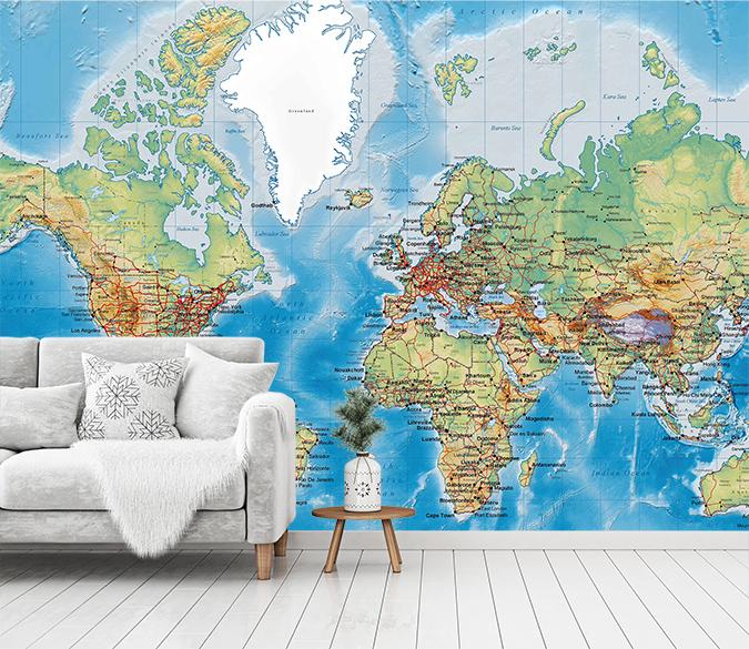 3D World Map 010 Wallpaper Mural