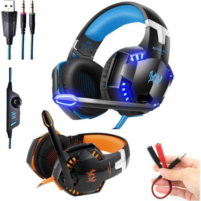 TAVICE 3.5Mm Wired Led Gaming Headphone Noise Cancelling With Mic For Laptop Ps4 Xbox One | Blue + Black