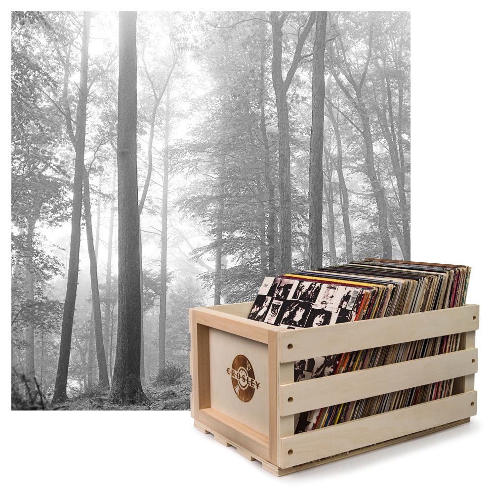Crosley Record Storage Crate &amp; Taylor Swift Folklore (In The Trees Edition) - Double Vinyl Album Bundle