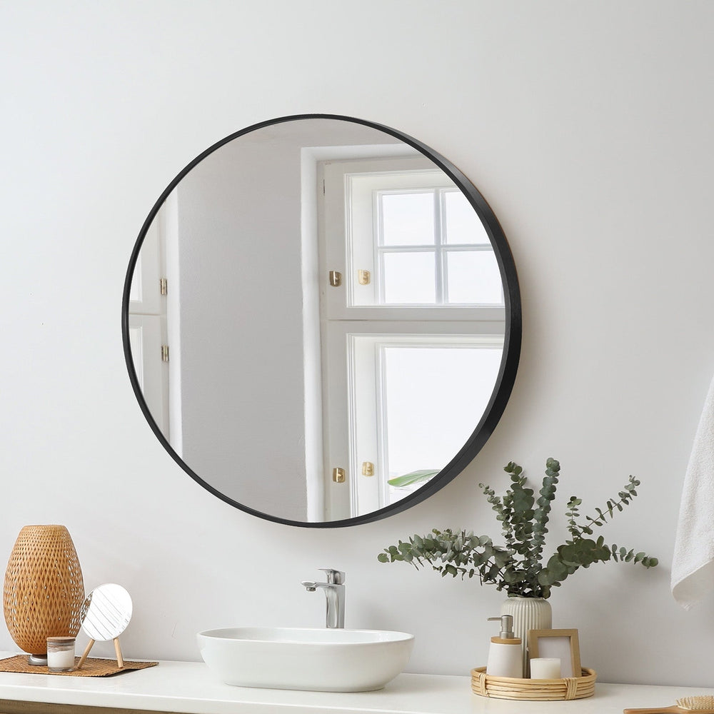 Oikiture 60cm Wall Mirrors Round Makeup Mirror Home Decro Black Living Room