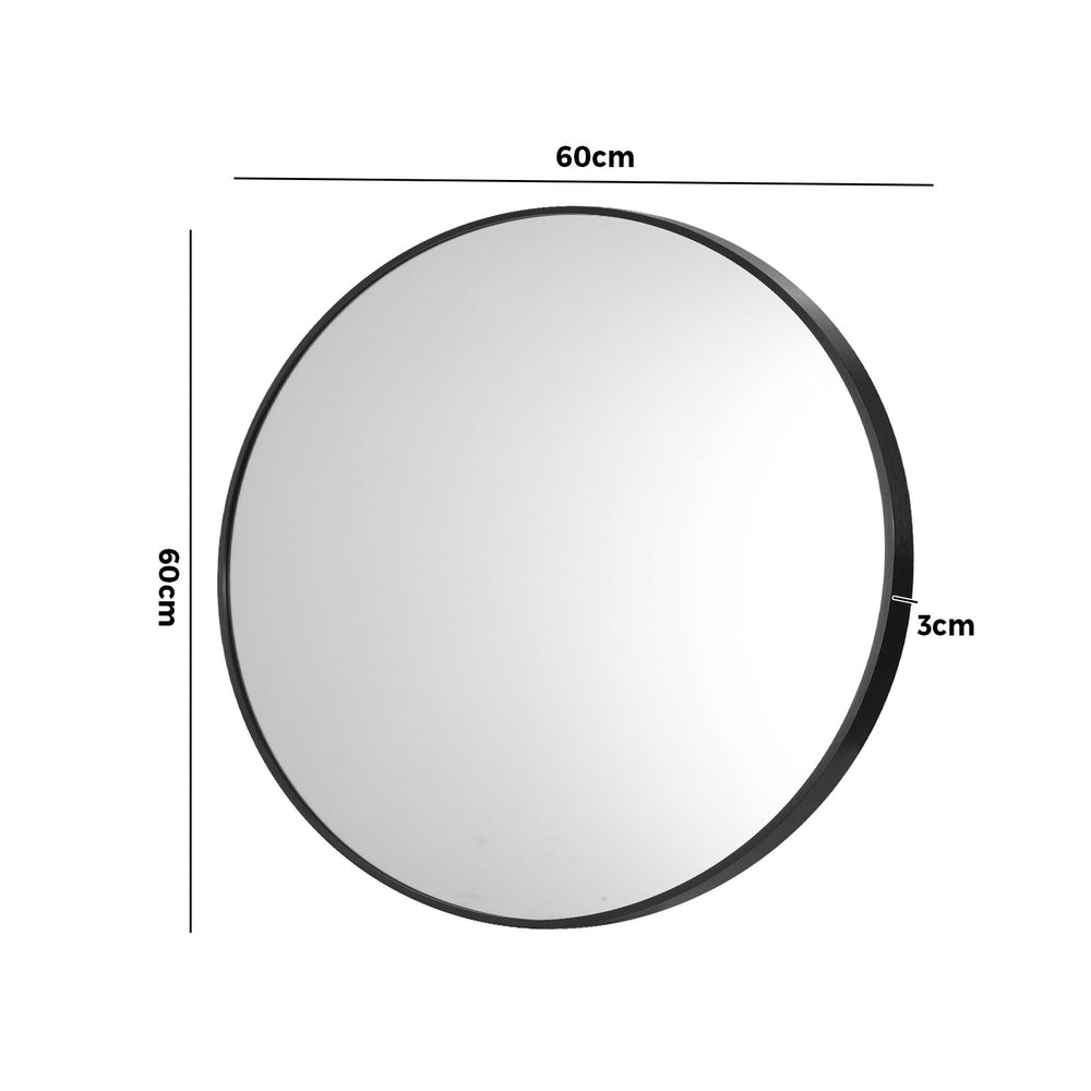 Oikiture 60cm Wall Mirrors Round Makeup Mirror Home Decro Black Living Room